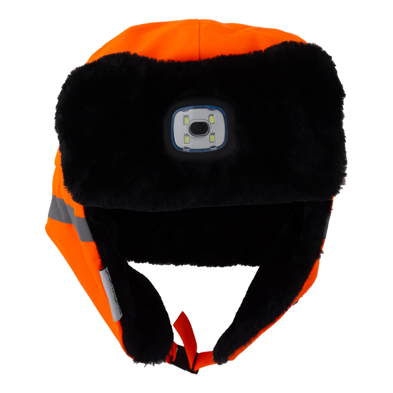 Czapka uszatka z latarką LED 1 W 6000K 70 lm IPX4 pomarańczowa Eco Light EC61992