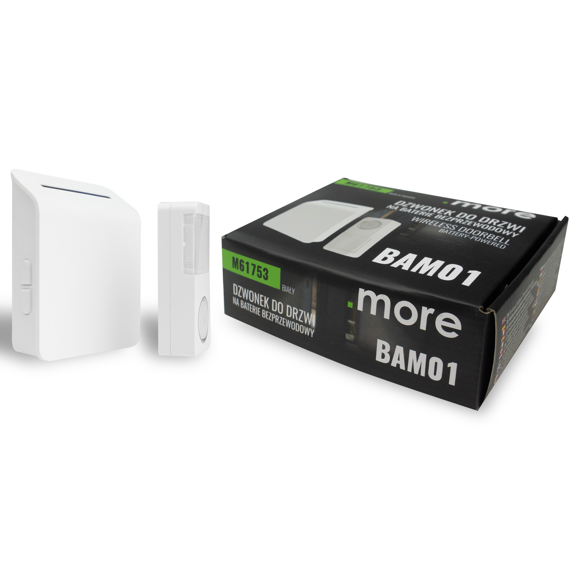 Dzwonek do drzwi bezprzewodowy na baterie BAM-01 433 MHz 25–85 dB biały .more M61753