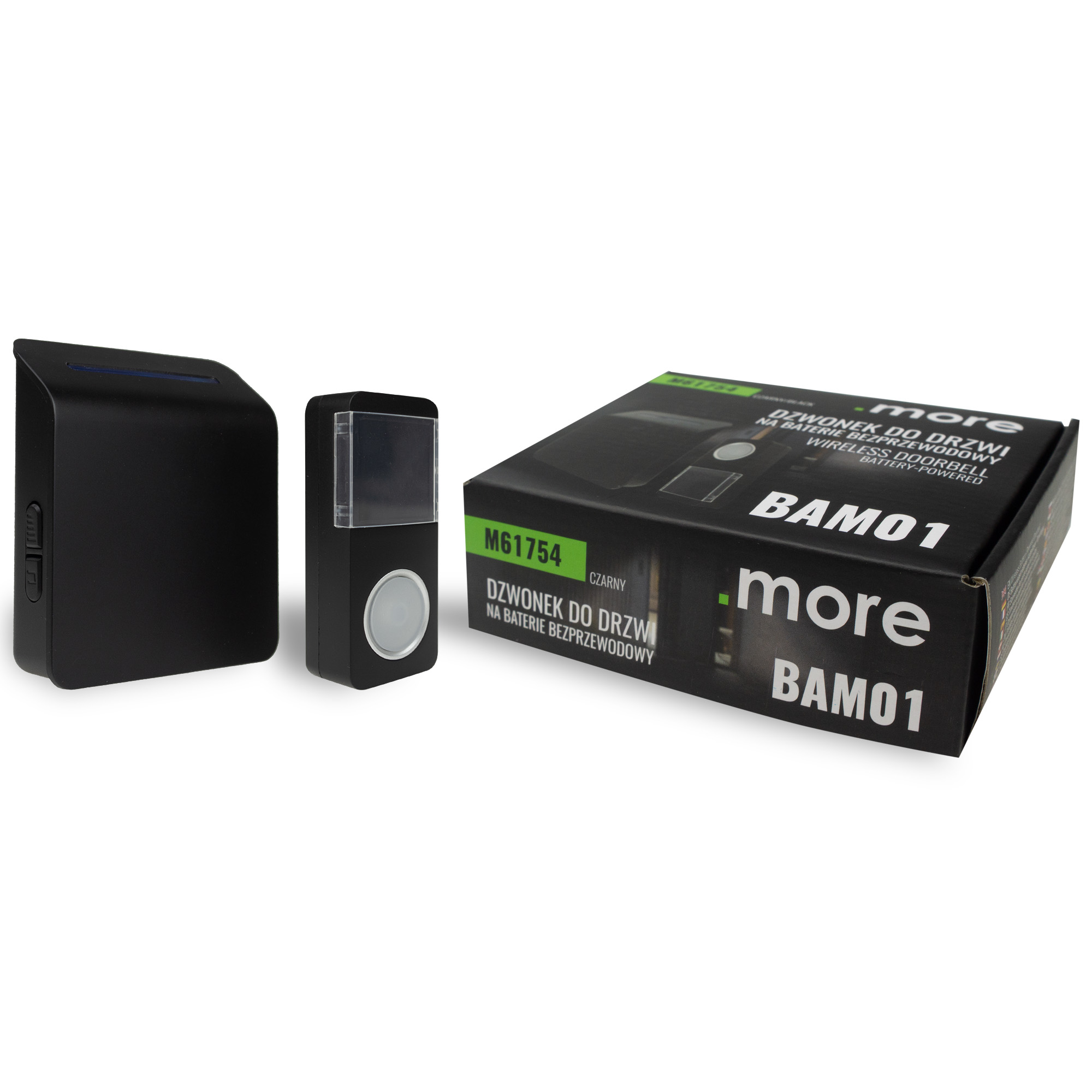 Dzwonek do drzwi bezprzewodowy na baterie BAM-01 433 MHz 25–85 dB czarny .more M61754