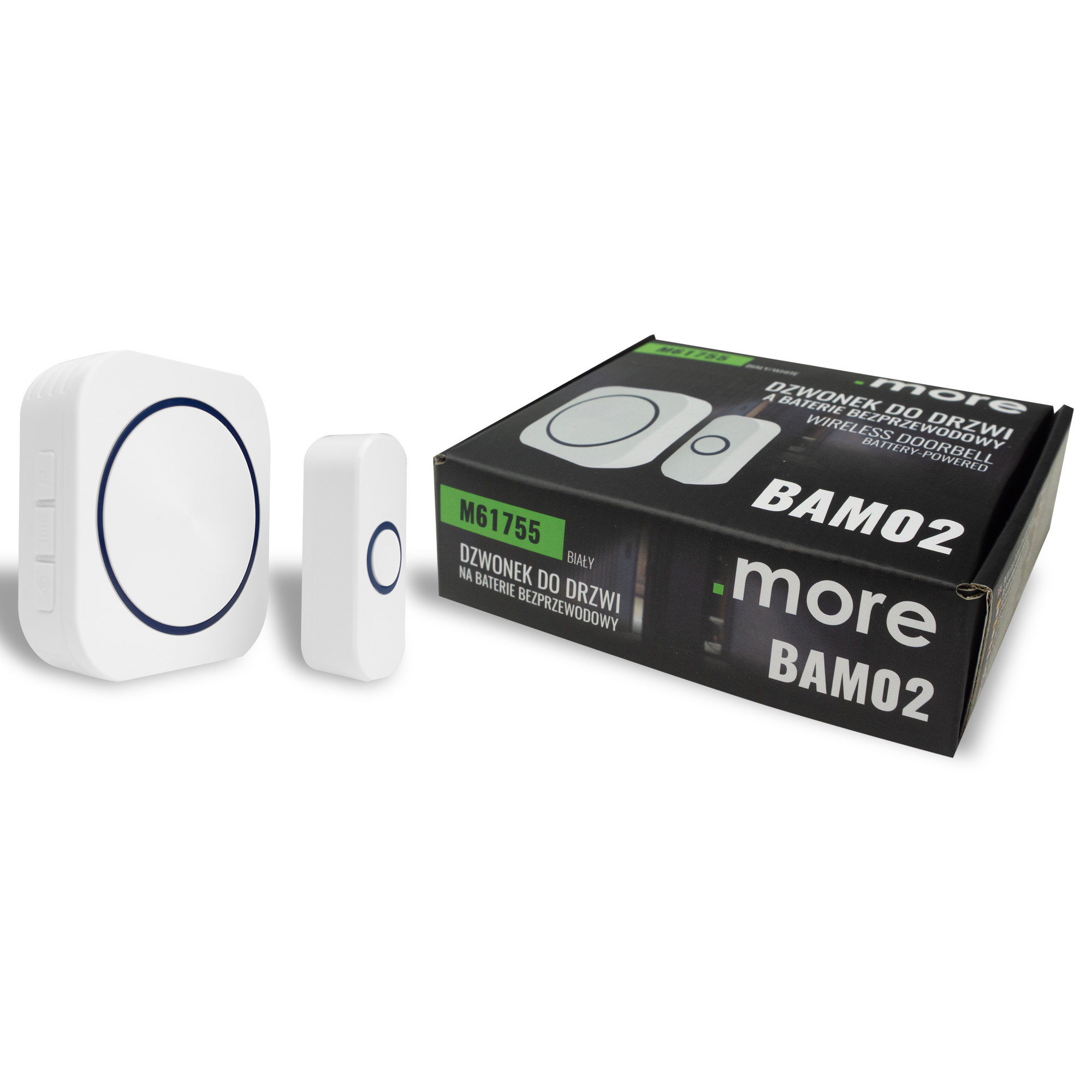 Dzwonek do drzwi bezprzewodowy na baterie BAM-02 433 MHz 25–85 dB biały .more M61755