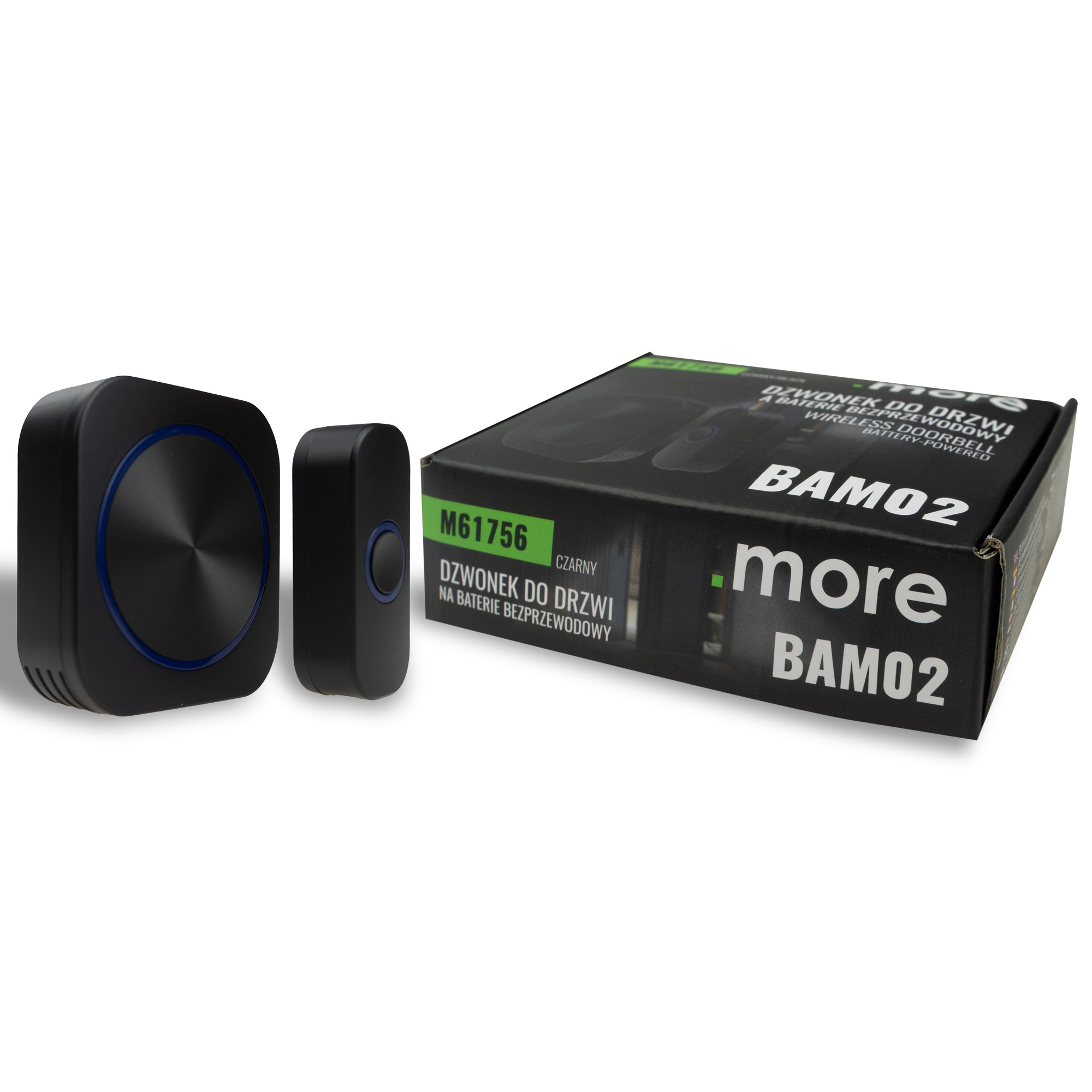 Dzwonek do drzwi bezprzewodowy na baterie BAM-02 433 MHz 25–85 dB czarny .more M61756