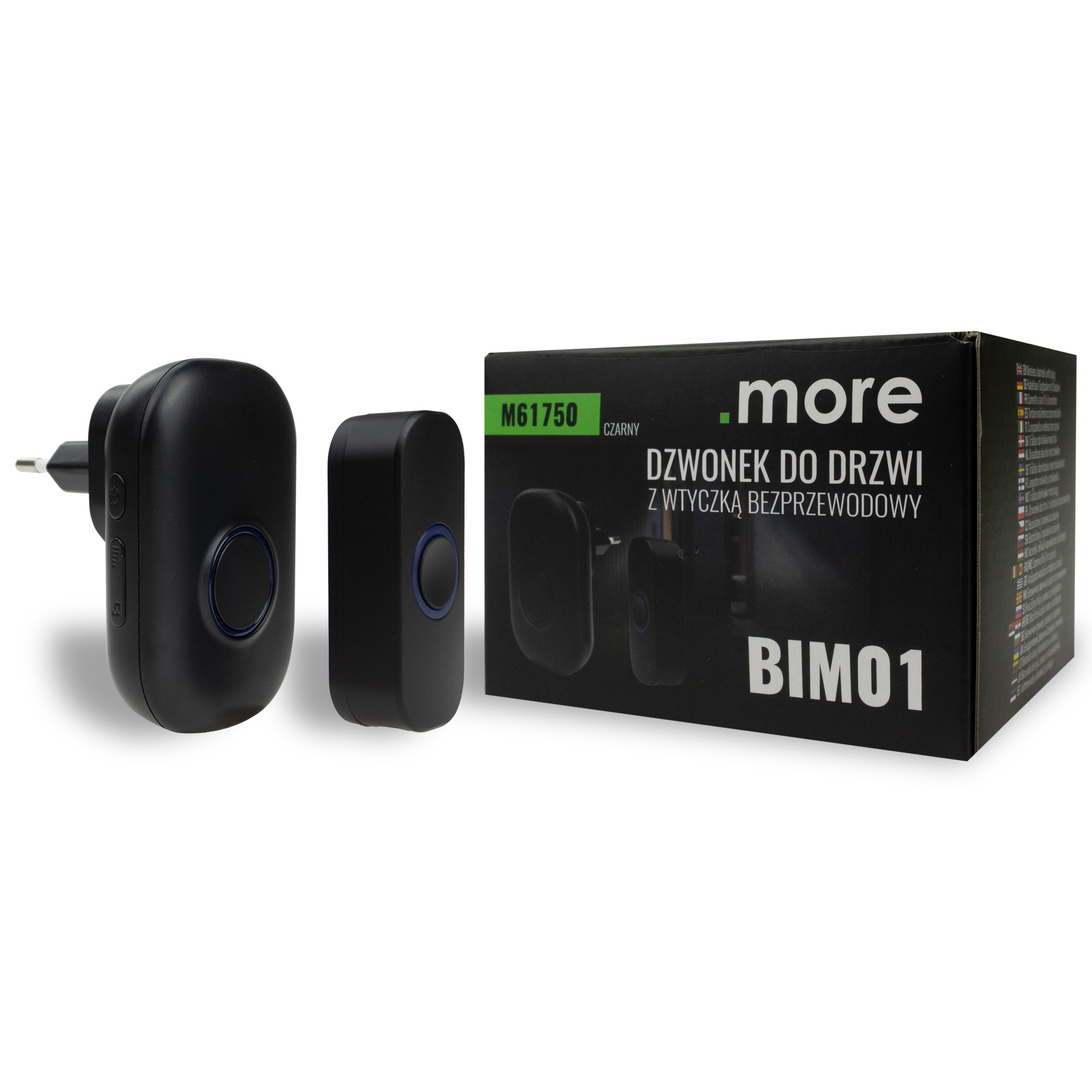 Dzwonek do drzwi bezprzewodowy z wtyczką BIM-01 433 MHz 25–85 dB czarny .more M61750
