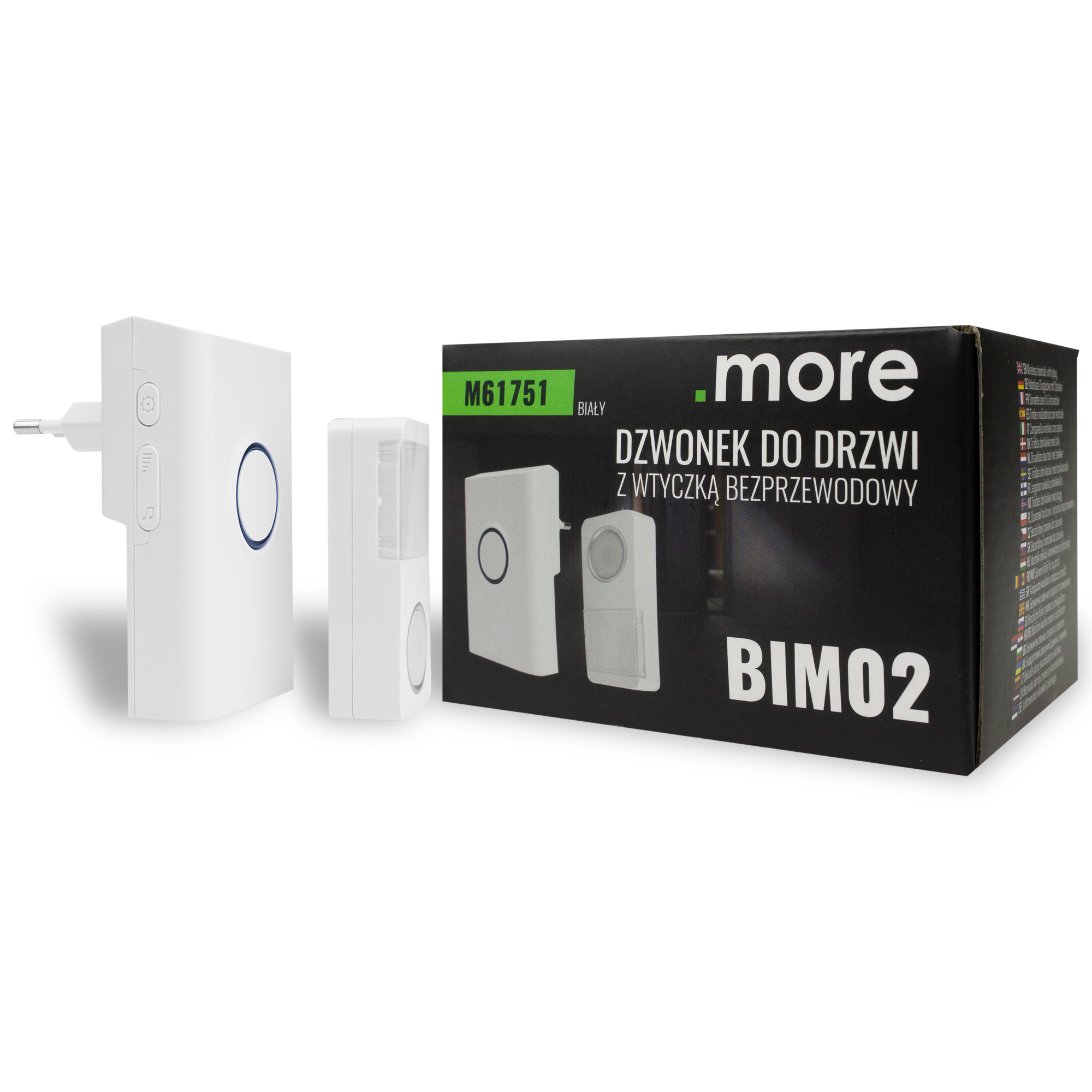 Dzwonek do drzwi bezprzewodowy z wtyczką BIM-02 433 MHz 25–85 dB biały .more M61751
