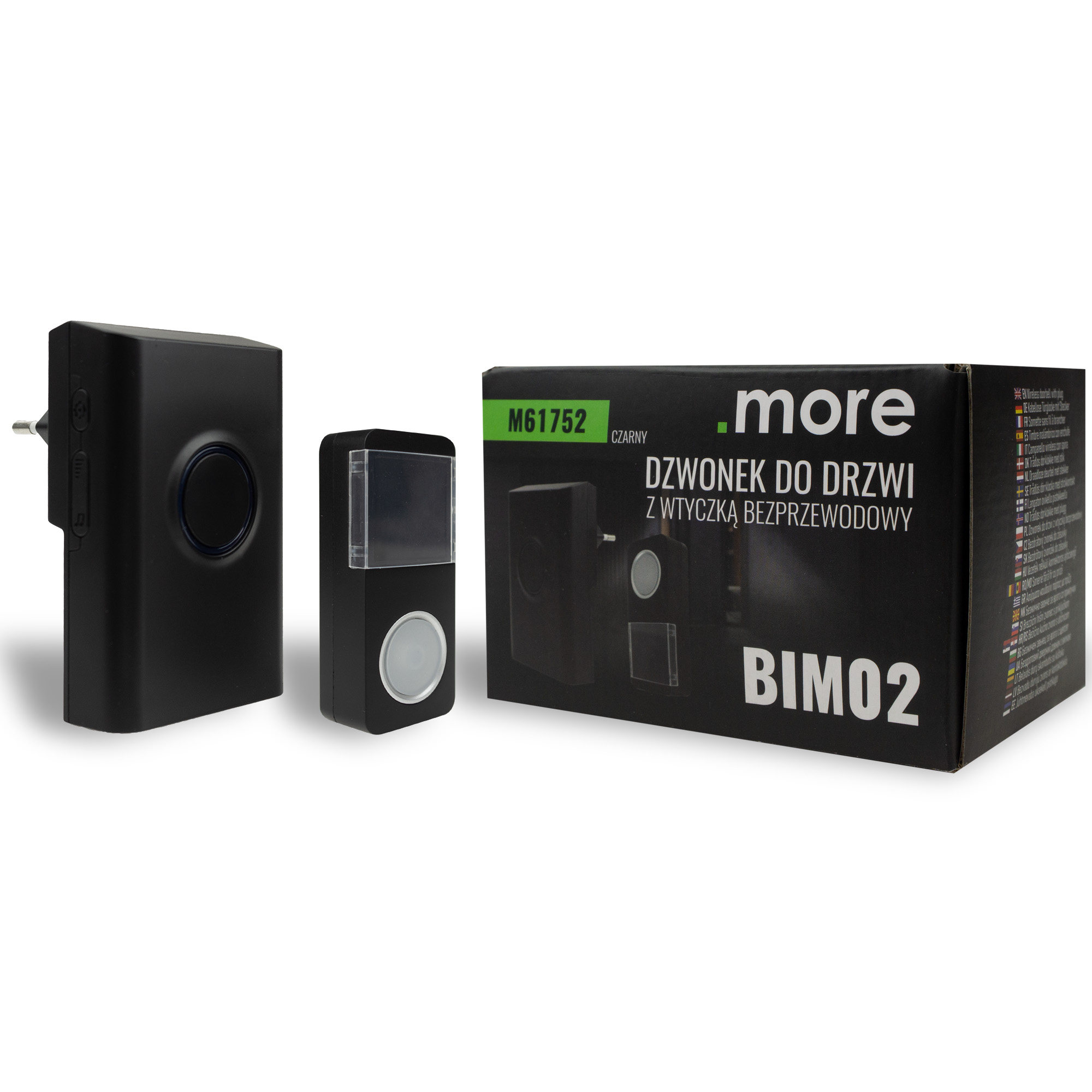 Dzwonek do drzwi bezprzewodowy z wtyczką BIM-02 433 MHz 25–85 dB czarny .more M61752