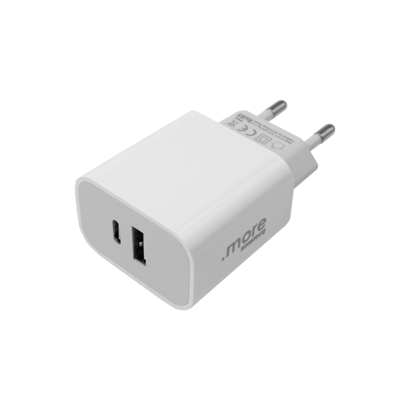 Ładowarka sieciowa USB-C + USB-A 20 W szybkie ładowanie biała .more ME61644