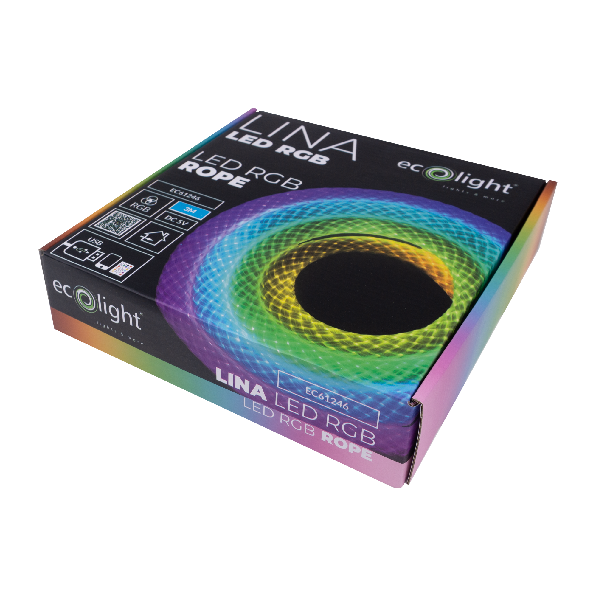 Lina LED RGB 5 V USB z pilotem 5 W IP20 3 m Eco Light EC61246