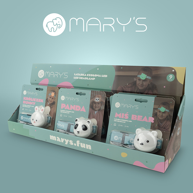 Display z latarkami czołowymi dziecięcymi LED MARY'S mix 9 szt. MW61770