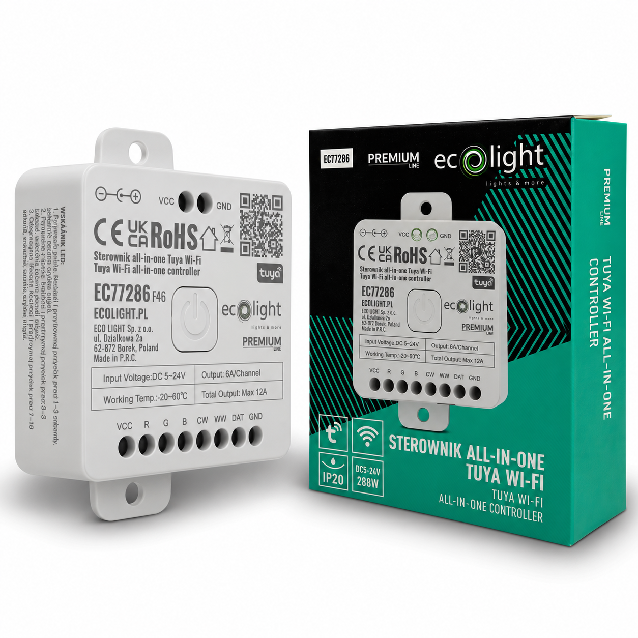 Sterownik LED all-in-one Tuya Wi-Fi 12 A 288 W 5–24 V Eco Light EC77286