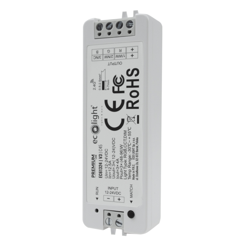 Sterownik LED V3 RF RGB 12 A 12–24 V Eco Light EC61324
