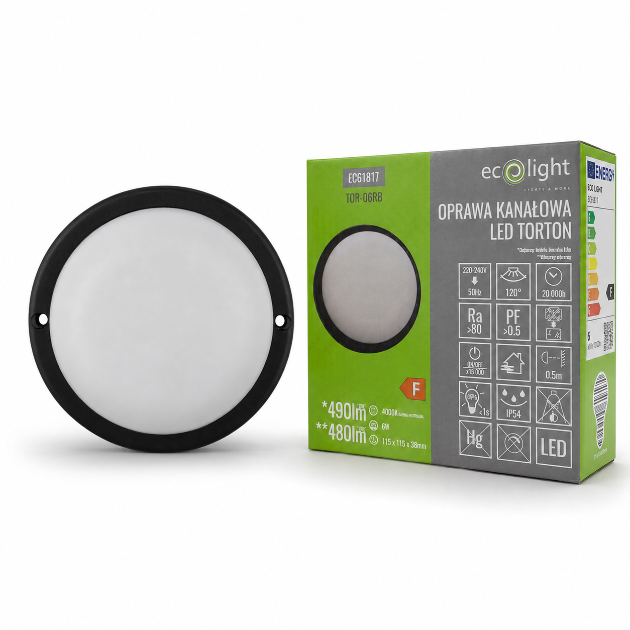 Oprawa LED Torton TOR-06RB okrągła 6 W 4000K 480 lm IP54 czarna Eco Light EC61817