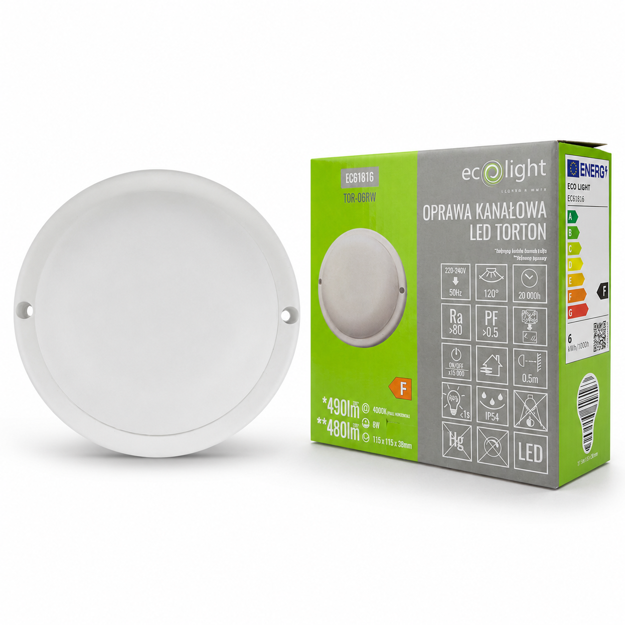 Oprawa LED Torton TOR-06RW okrągła 6 W 4000K 480 lm IP54 biała Eco Light EC61816