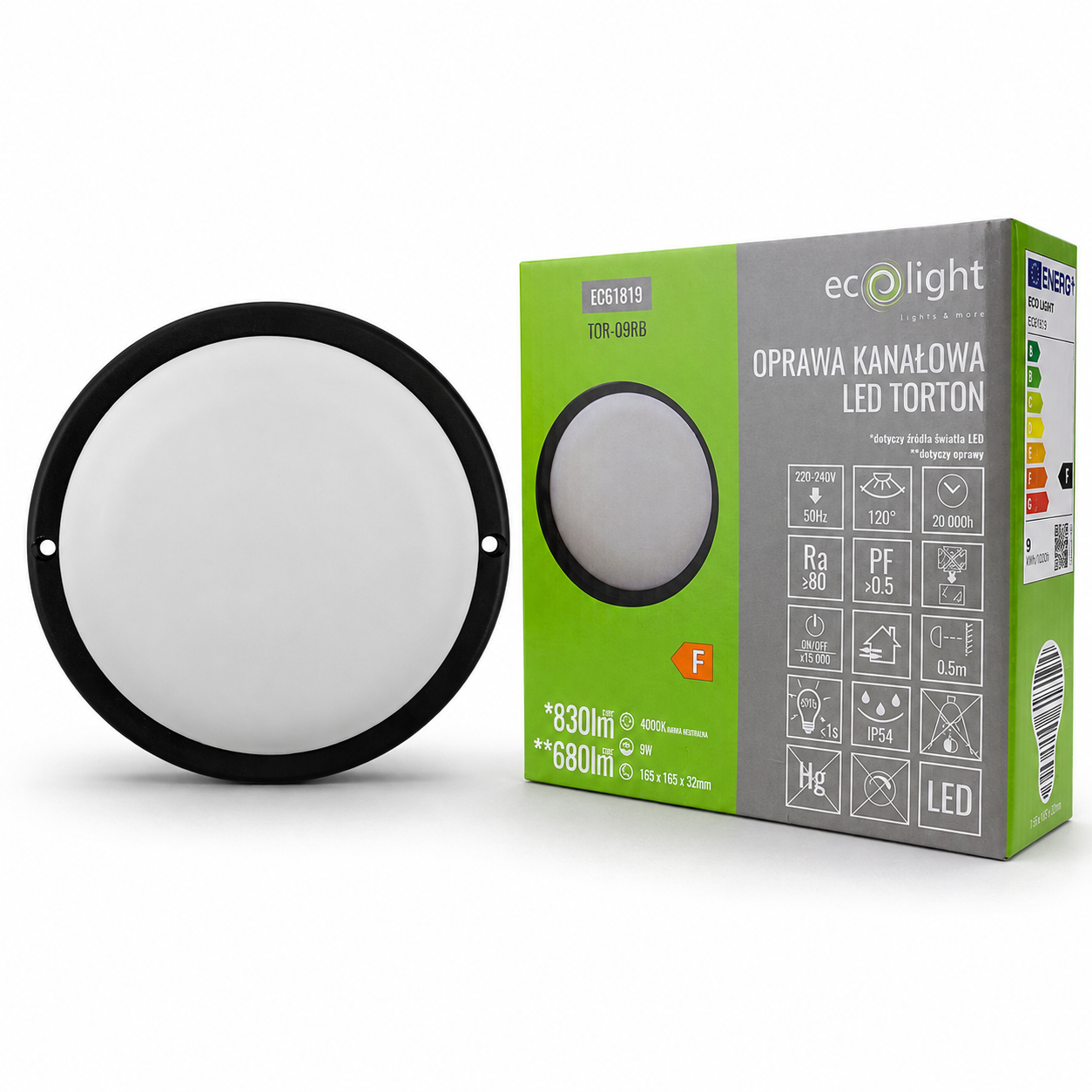 Oprawa LED Torton TOR-09RB okrągła 9 W 4000K 680 lm IP54 czarna Eco Light EC61819