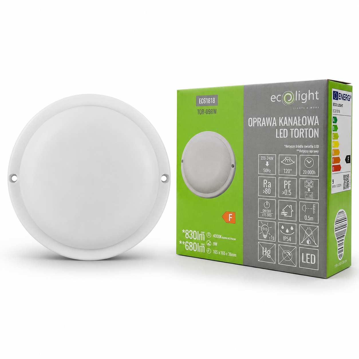 Oprawa LED Torton TOR-09RW okrągła 9 W 4000K 680 lm IP54 biała Eco Light EC61818