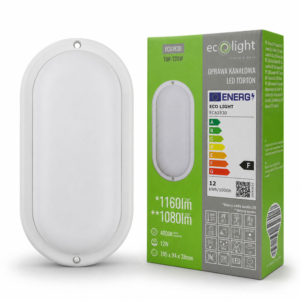 Oprawa LED Torton TOR-12OW owalna 12 W 4000K 1080 lm IP54 biała Eco Light EC61830