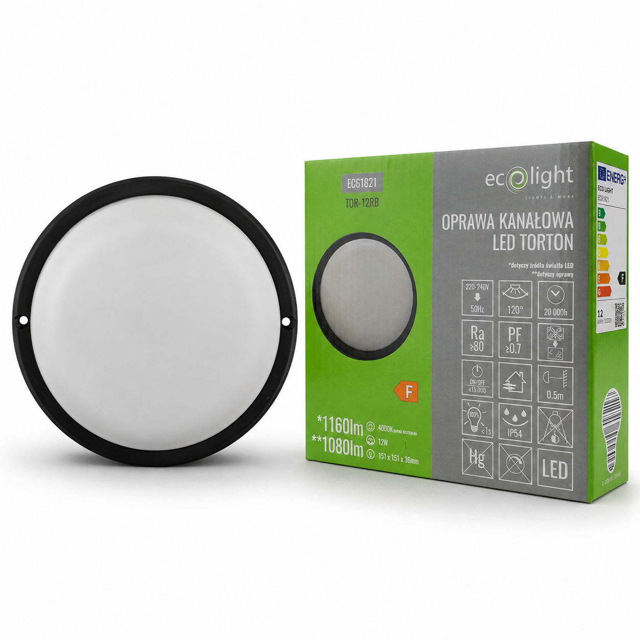 Oprawa LED Torton TOR-12RB okrągła 12 W 4000K 1080 lm IP54 czarna Eco Light EC61821