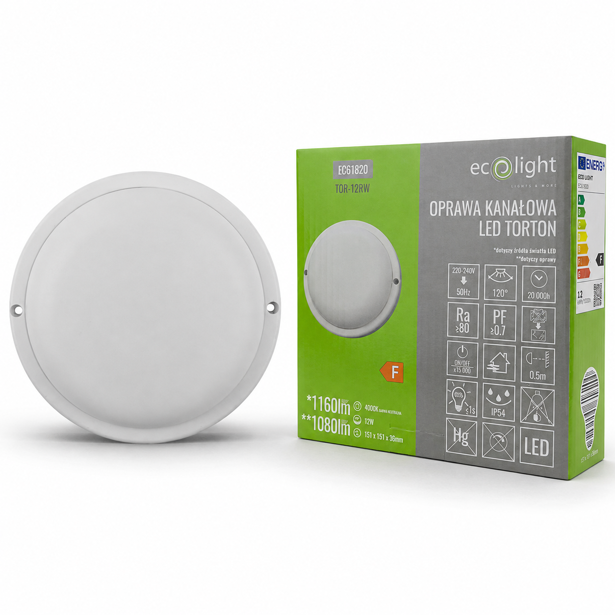 Oprawa LED Torton TOR-12RW okrągła 12 W 4000K 1080 lm IP54 biała Eco Light EC61820