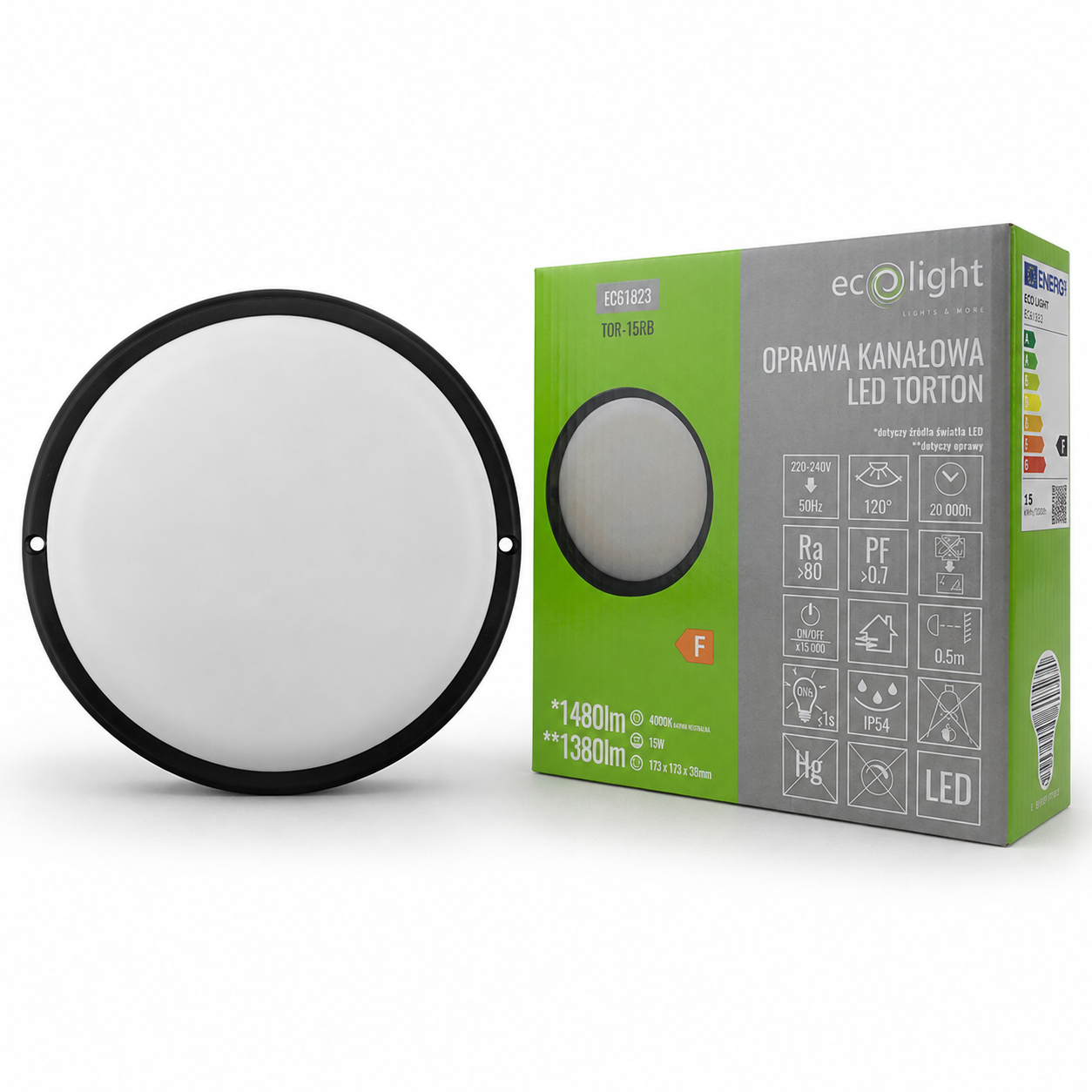 Oprawa LED Torton TOR-15RB okrągła 15 W 4000K 1380 lm IP54 czarna Eco Light EC61823