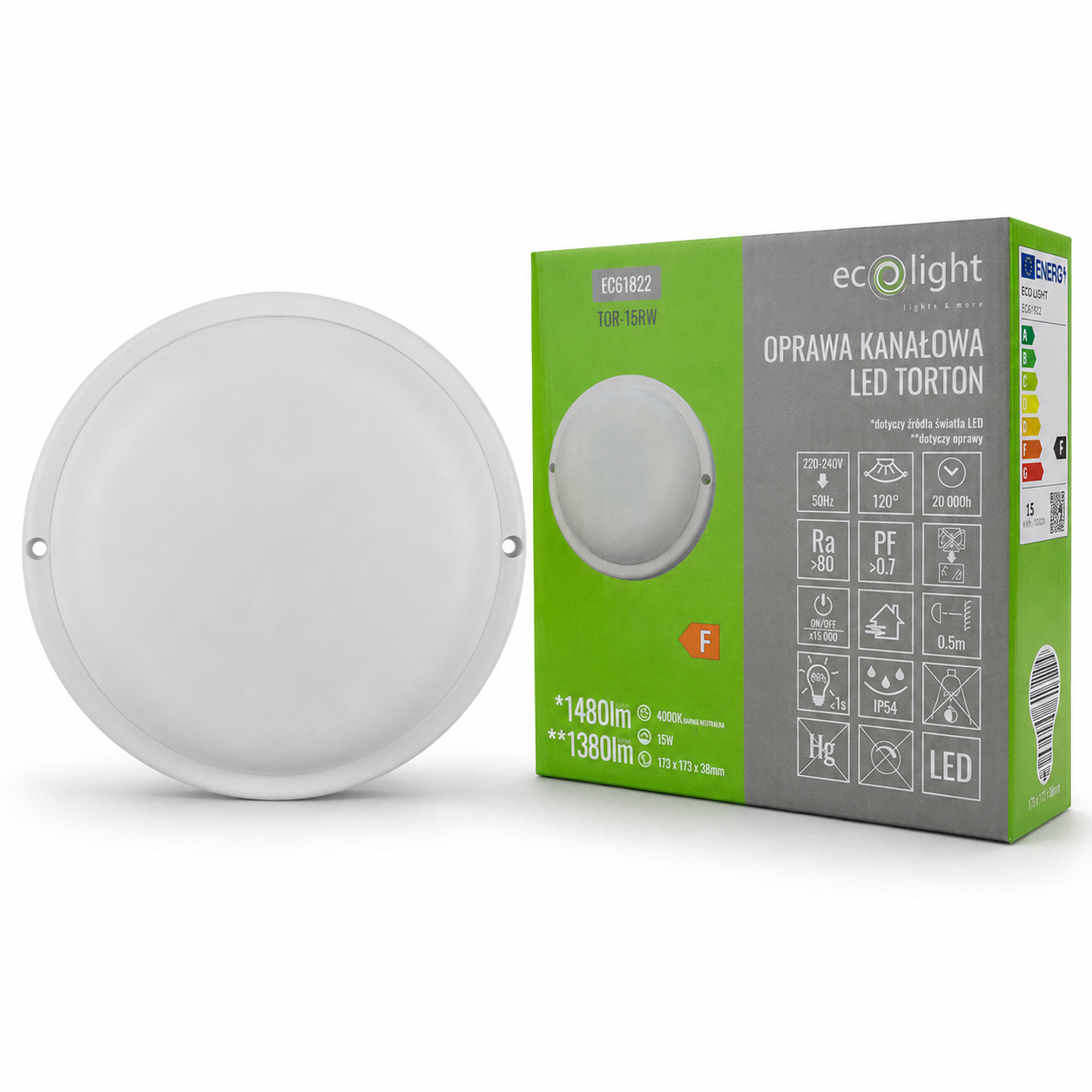 Oprawa LED Torton TOR-15RW okrągła 15 W 4000K 1380 lm IP54 biała Eco Light EC61822