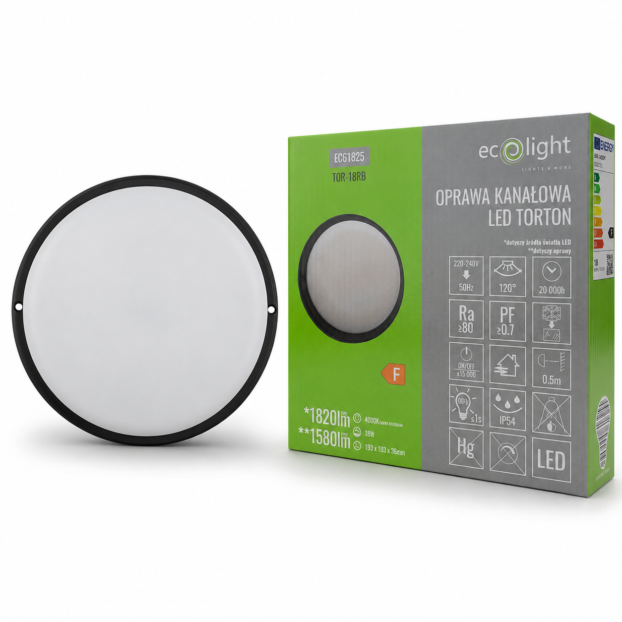 Oprawa LED Torton TOR-18RB okrągła 18 W 4000K 1580 lm IP54 czarna Eco Light EC61825
