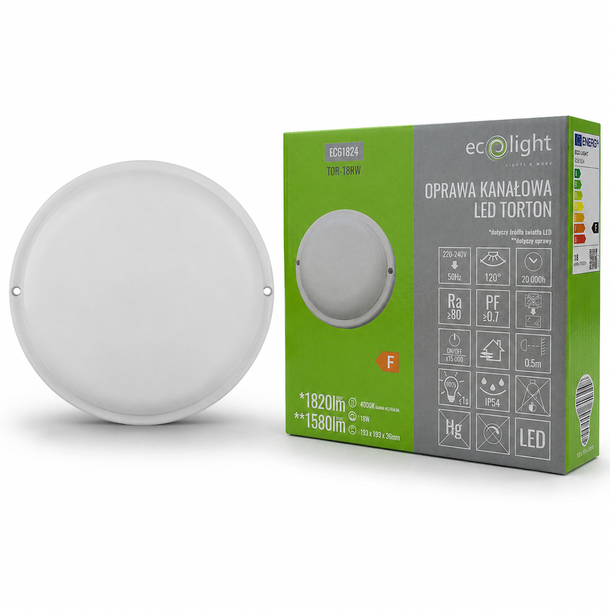 Oprawa LED Torton TOR-18RW okrągła 18 W 4000K 1580 lm IP54 biała Eco Light EC61824