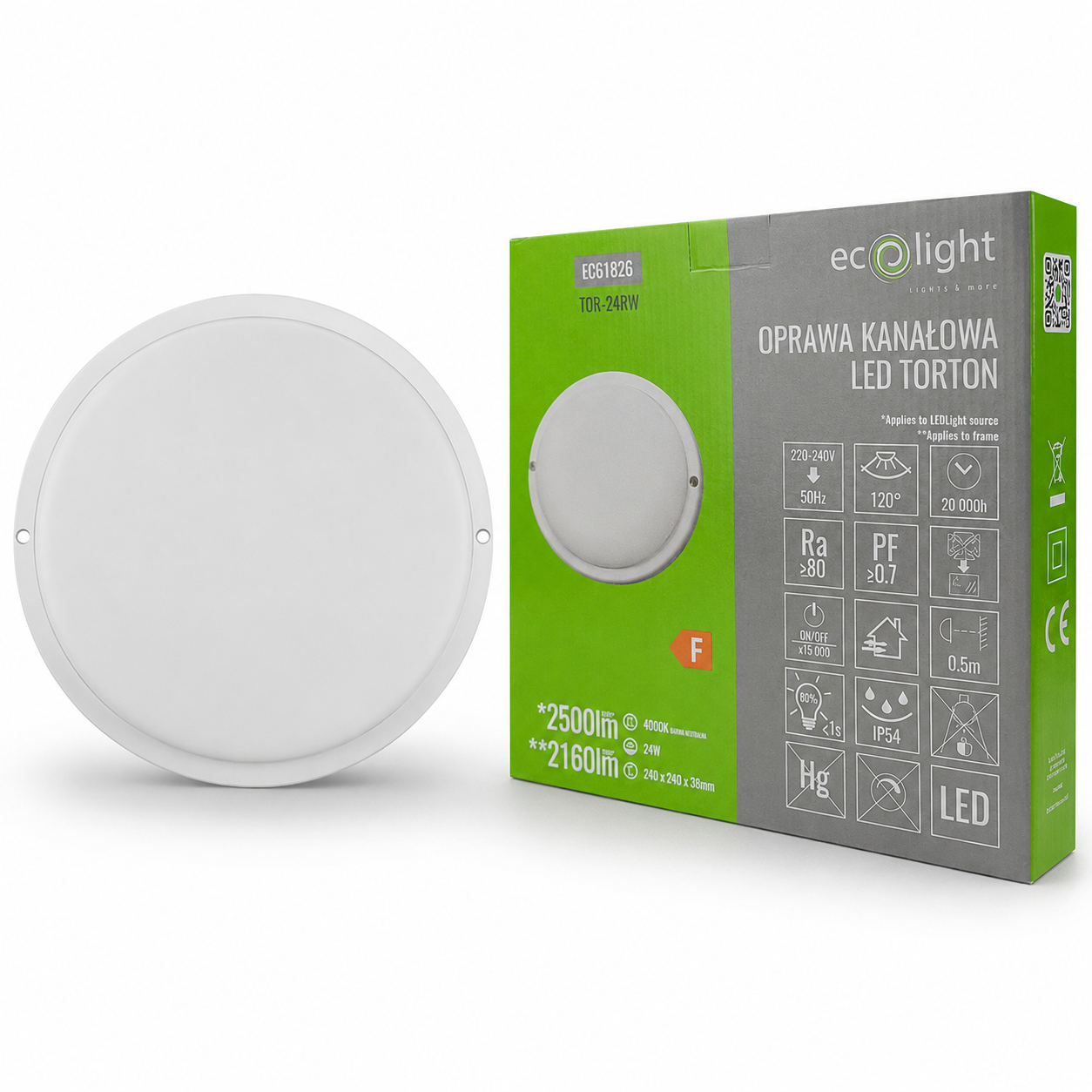 Oprawa LED Torton TOR-24RW okrągła 24 W 4000K 2160 lm IP54 biała Eco Light EC61826