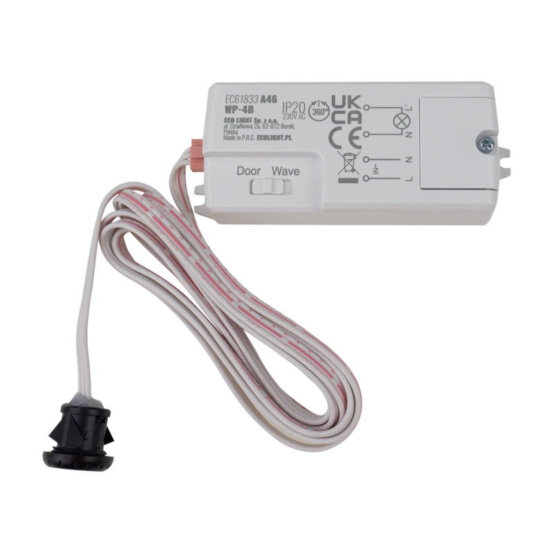 Wyłącznik bezdotykowy 2w1 WP-4B na ruch ręki lub drzwi 5–6 cm 500 W biały Eco Light EC61833