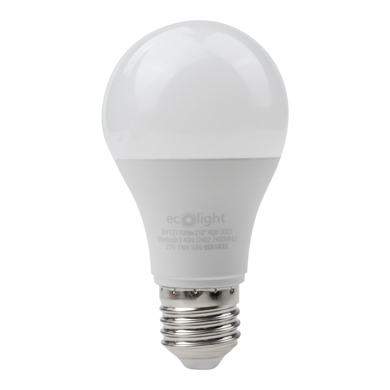 Żarówka LED smart A60 E27 9 W RGB+CCT 800 lm Bluetooth Tuya Eco Light EC61635