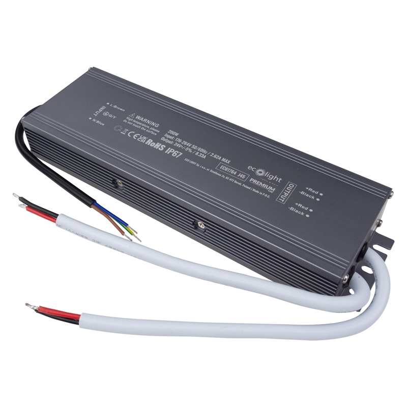 Zasilacz LED hermetyczny PREMIUM 200 W 24 V IP67 Eco Light EC61764