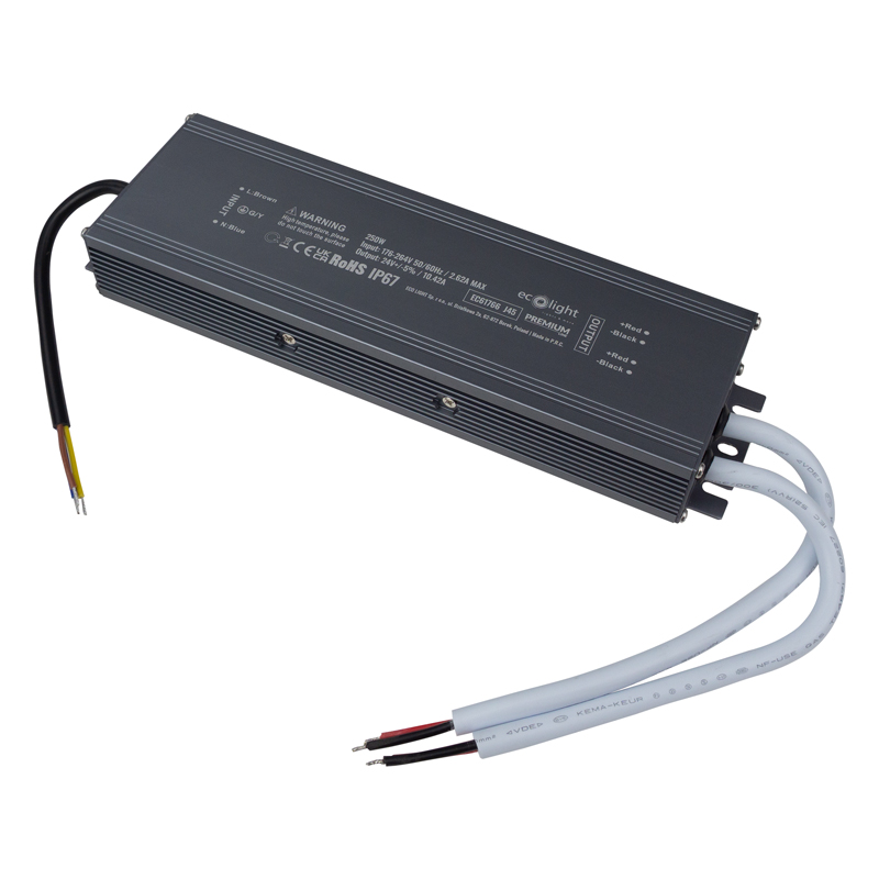 Zasilacz LED hermetyczny PREMIUM 250 W 24 V IP67 Eco Light EC61766