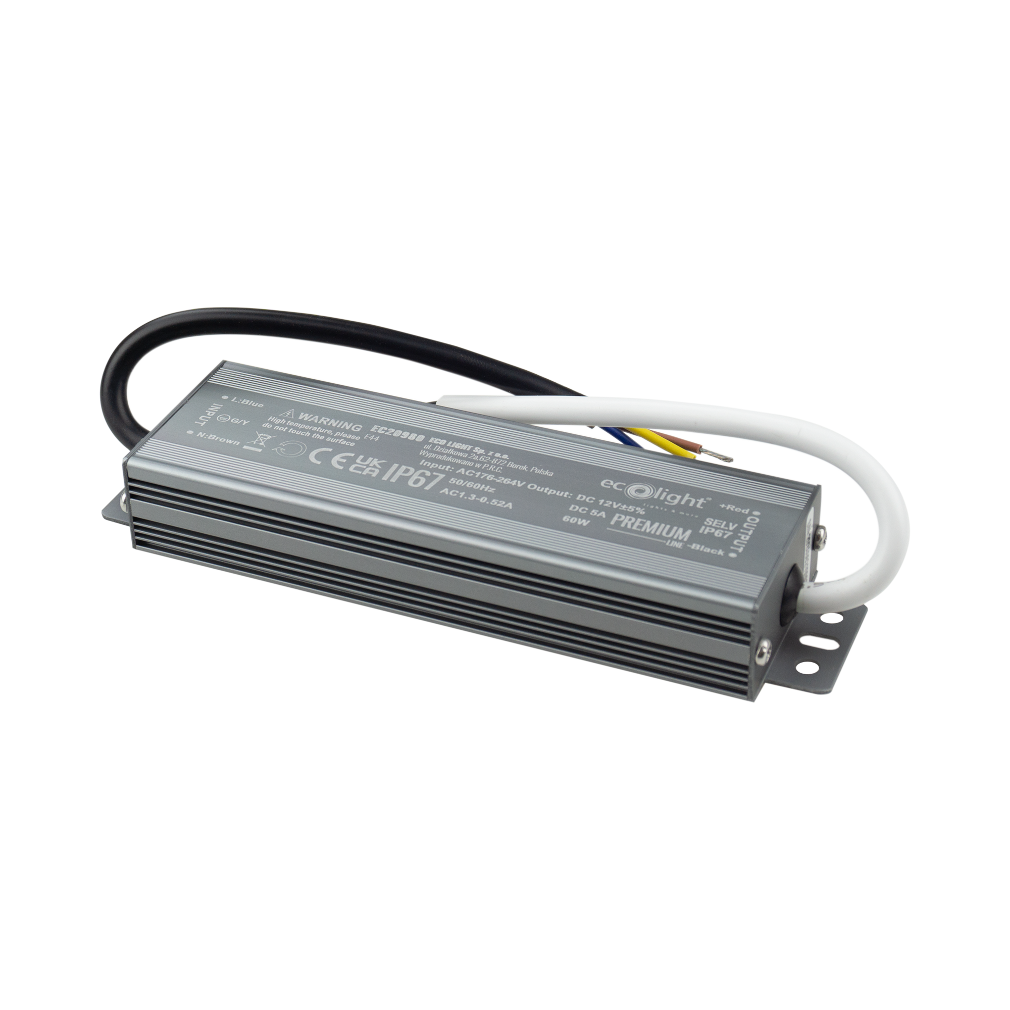 Zasilacz LED hermetyczny PREMIUM 60 W 12 V IP67 Eco Light EC20980