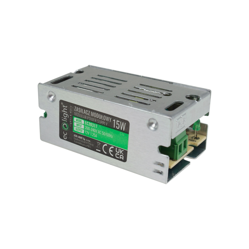 Zasilacz LED modułowy SLIM 15 W 12 V 1,25 A IP20 Eco Light EC20317