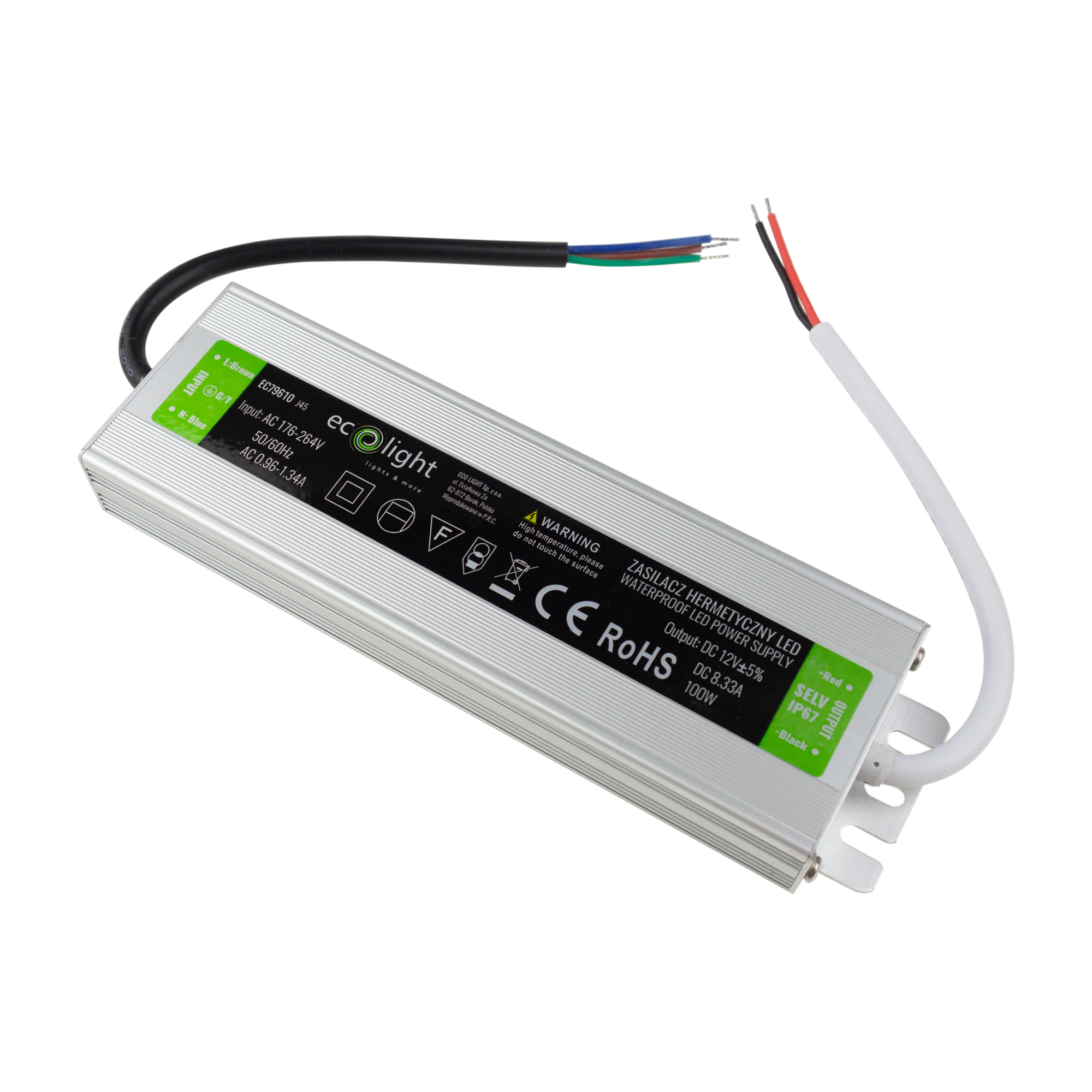Zasilacz LED hermetyczny 100 W 12 V 8,33 A IP67 Eco Light EC79610
