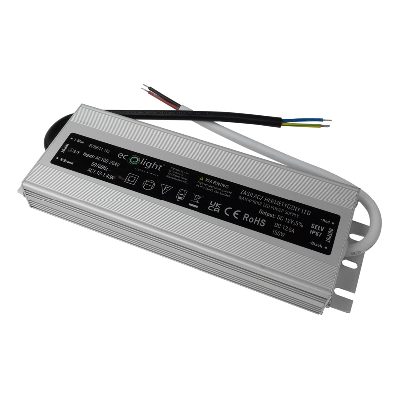 Zasilacz LED hermetyczny 150 W 12 V 12,5 A IP67 Eco Light EC79611