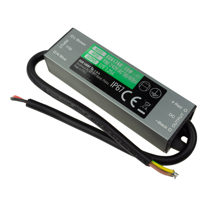Zasilacz LED hermetyczny 15 W 12 V 1,25 A IP67 Eco Light EC61760
