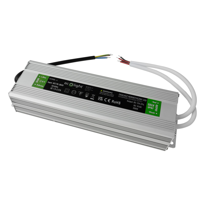 Zasilacz LED hermetyczny 200 W 12 V 16,6 A IP67 Eco Light EC79766