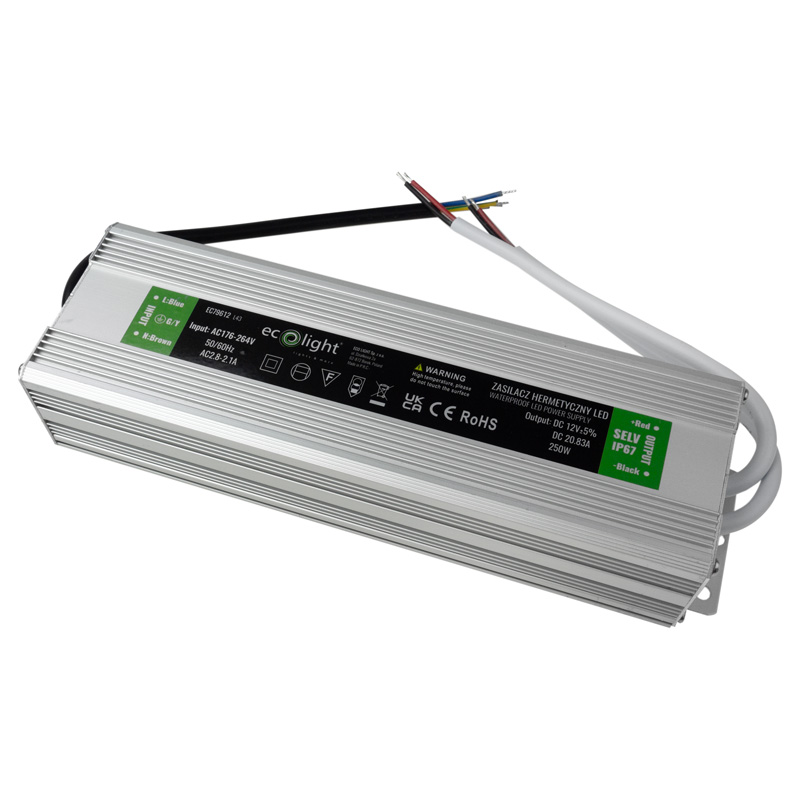 Zasilacz LED hermetyczny 250 W 12 V 20,83 A IP67 Eco Light EC79612