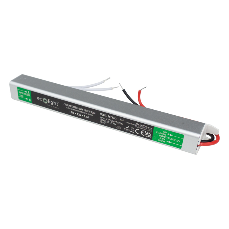 Zasilacz meblowy LED SLIM 18 W 12 V 1,5 A IP20 Eco Light EC79772