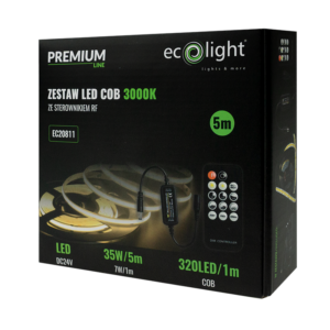 Zestaw z taśmą LED COB 320 LED/m 24 V 7 W/m 3000K 630 lm/m IP20 5 m Eco Light EC20811
