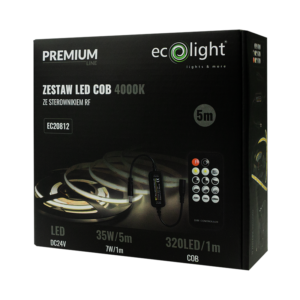 Zestaw z taśmą LED COB 320 LED/m 24 V 7 W/m 4000K 630 lm/m IP20 5 m Eco Light EC20812