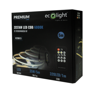 Zestaw z taśmą LED COB 320 LED/m 24 V 7 W/m 6000K 630 lm/m IP20 5 m Eco Light EC20813